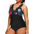 thumbnail image 2 of GHSDFBB Women Plus Size One Piece Swimsuits V Neck Tummy Control Bathing Suits Retro Ruched Swimwear, 2 of 6