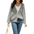 thumbnail image 4 of Seyurigaoka Women's Long Sleeve V Neck Open Front Cardigan Outwear Solid Button Down Soft Ribbed Knitted Cardigan Sweater, 4 of 9