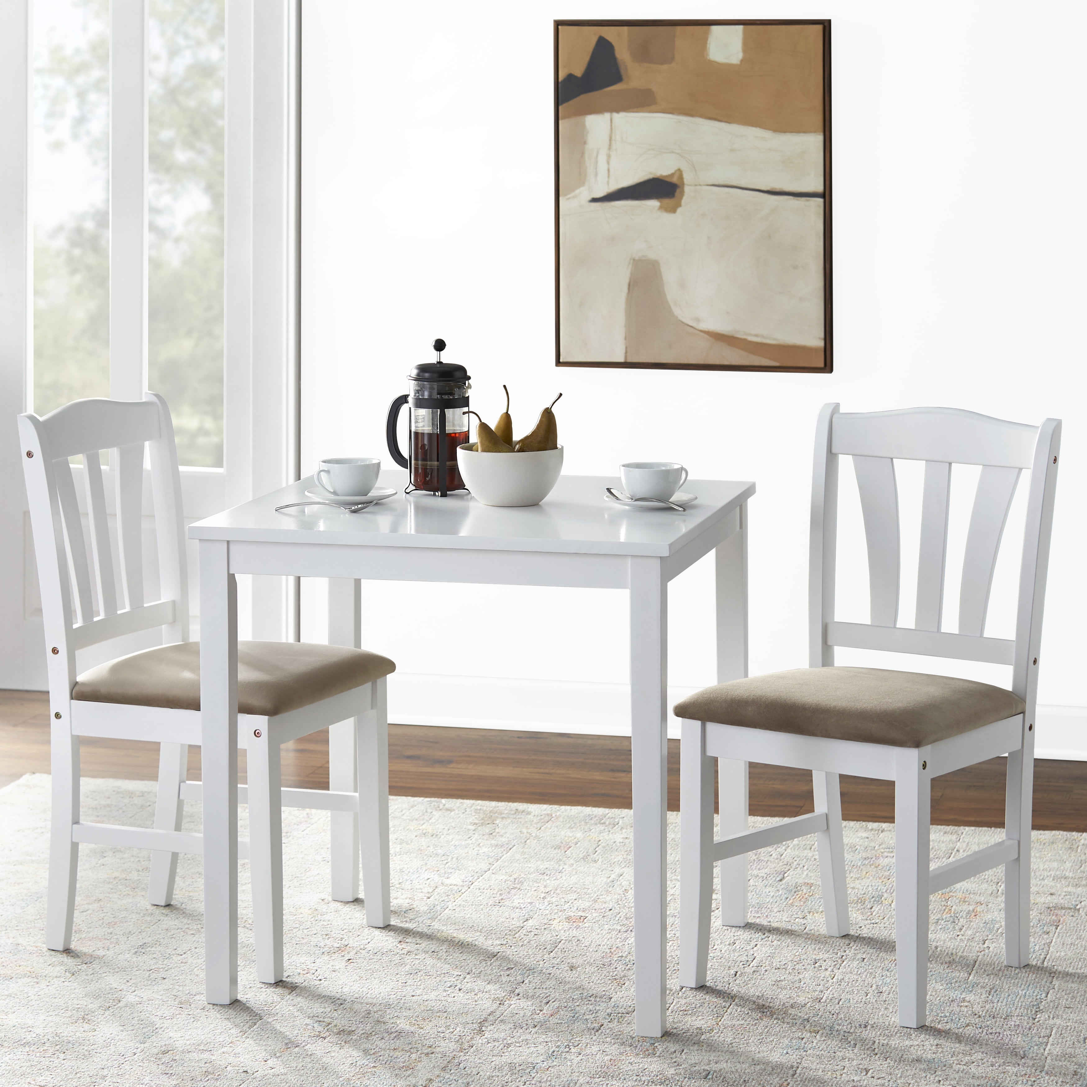 TMS Metropolitan 3 -Piece Durable Wood Farmhouse Dining Set with Table and Chairs, White