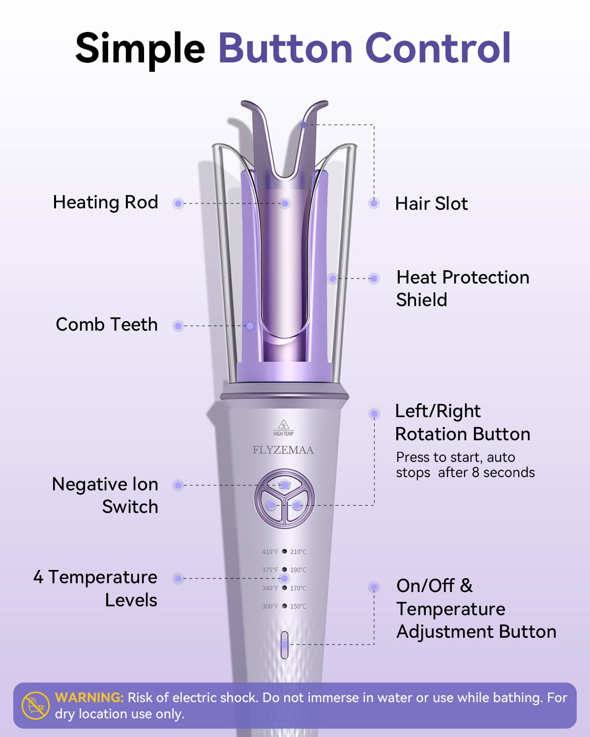 Automatic Hair Curler, Automatic Curling Iron Hair Waver with 4 Temperature, Portable Hair Curlers for Travel 110V-240V, Anti-Scald, Anti-Tangle Rotating Curling