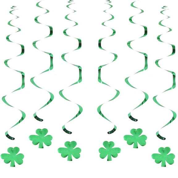 XUFLVPSEF 12 PCS Green Shamrock St Patricks Day Hanging Swirls Ceiling Decorations for Party Glitter Clover Foil Swirl Whirls Streamers Plastic Ornaments Irish Holiday St. Patrick's Day Home Decor
