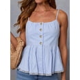 thumbnail image 2 of Women'S Striped Sleeveless Peplum Top Ruffle Hem Ruched Bust Camisole Blue M, 2 of 5