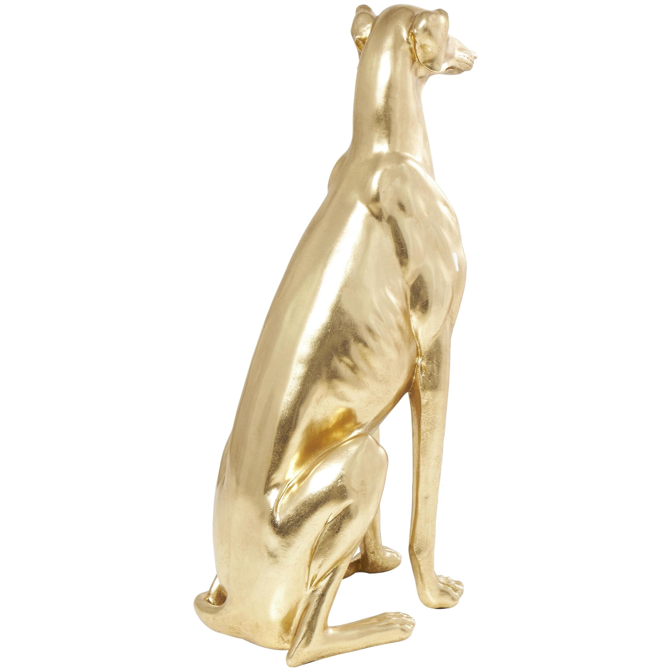13" x 32" Gold Resin Sitting Greyhound Dog Sculpture, by DecMode