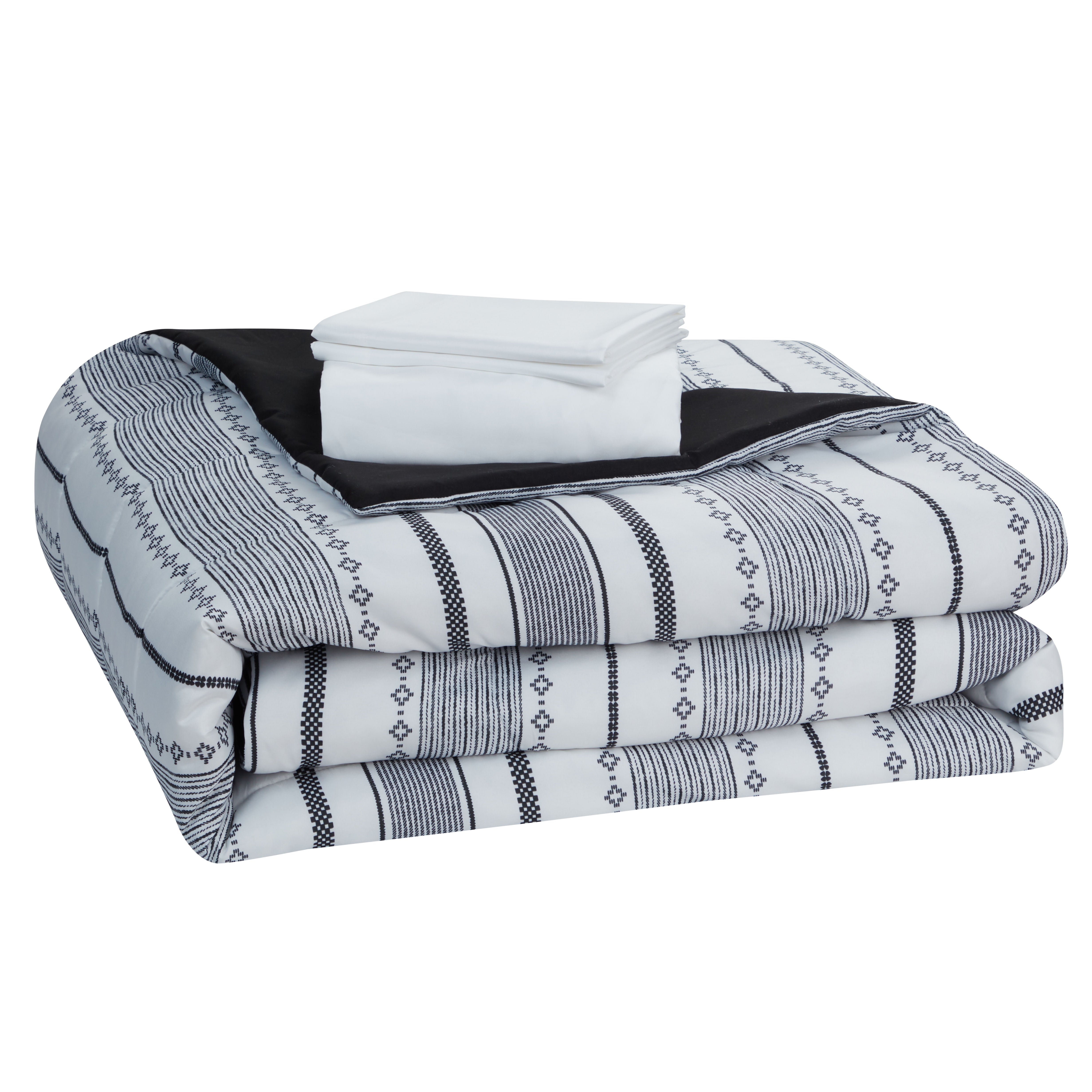 Mainstays Black and White Stripe 3 Piece Bed in a Bag Comforter Set, Twin/Twin XL