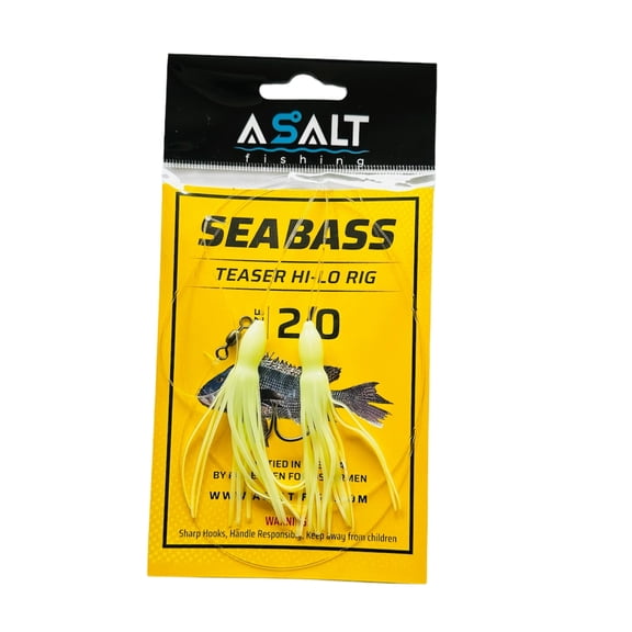 Sea Bass Fishing Rigs Hi-Lo Size 2/0 Baitholder Hooks with Octopus Squid Skirts