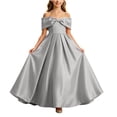 thumbnail image 2 of Girls Off Shoulder Big Bow Maxi Formal Dress A Line Satin Long Gown Kids Wedding Birthday Party Dress Silver 7-8 Years, 2 of 7