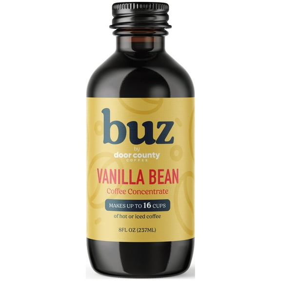 Door County Coffee - buz Vanilla Bean Flavored Coffee Concentrate, Makes 16 Cups of Cold Brew, Hot Coffee, Iced Coffee, Lattes, Dairy Free, Sugar Free, Specialty Grade 1 Arabica Coffee, 8 Fl Oz