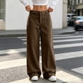 thumbnail image 2 of WULMLEO Womens Corduroy Pants Low Rise Wide Leg Cargo Bottoms Casual Baggy Lounge Tousers Office Business Work Pant with Pockets Coffee XL, 2 of 7
