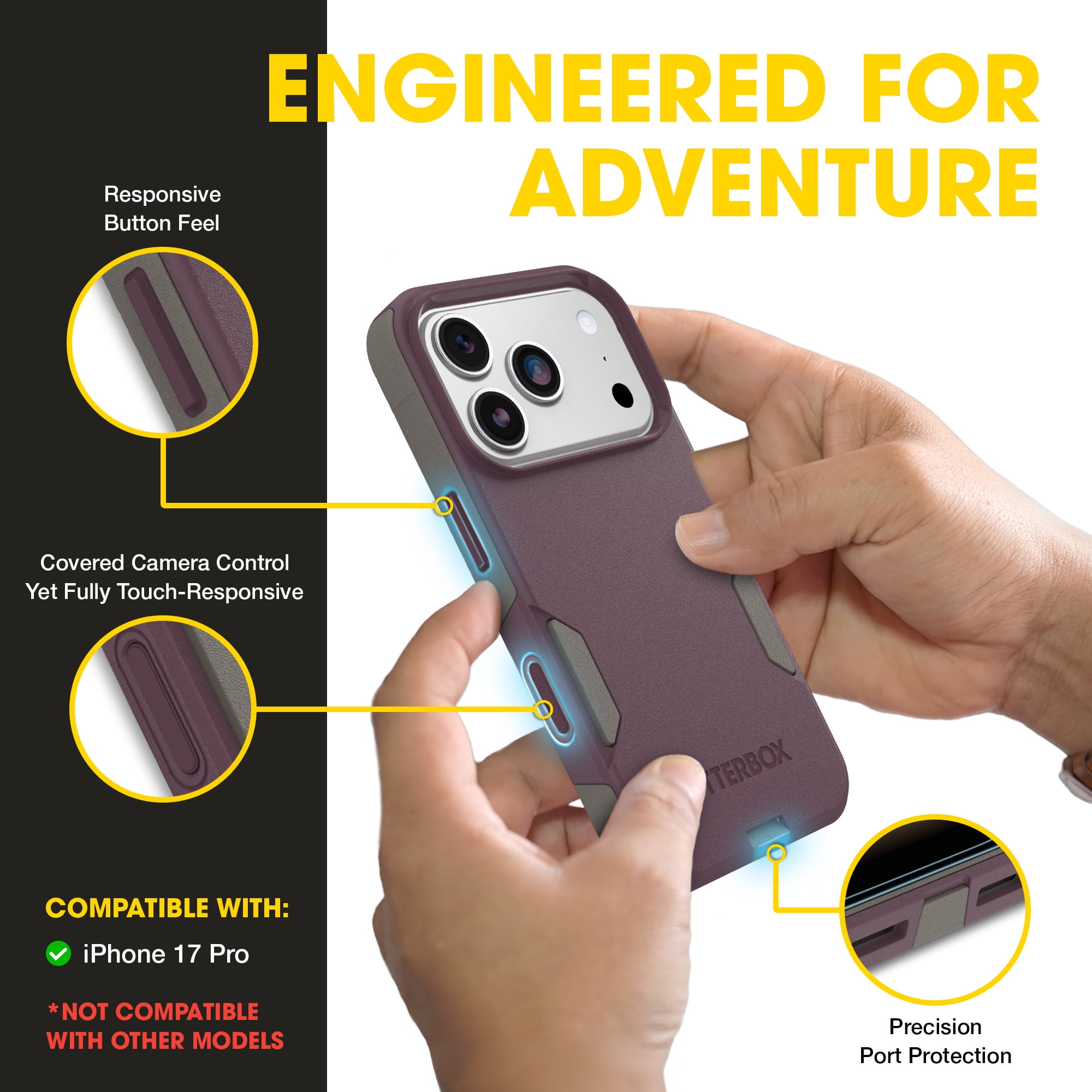 OtterBox iPhone 17 Pro (Only) – Commuter Series Case – Built-In MagSafe – Thin, Dual-Layer, Pocket-Friendly, Port Cover – Purple-ish on Purpose
