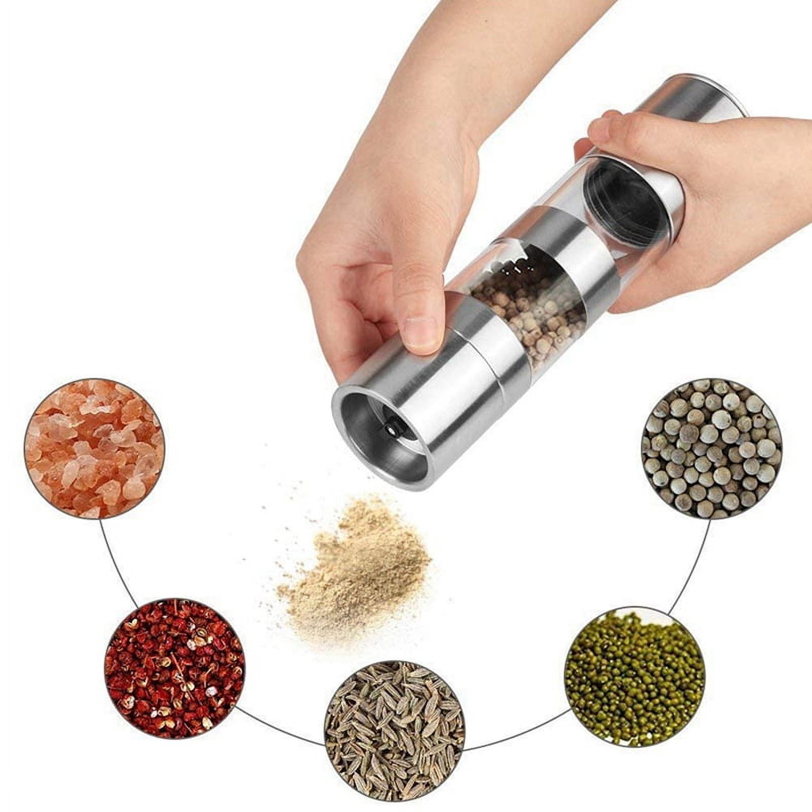 4X 2 in 1 Salt and Pepper Grinder Set,Stainless Steel Salt Grinder with Adjustable Ceramic Rotor, Pepper Mill Shaker