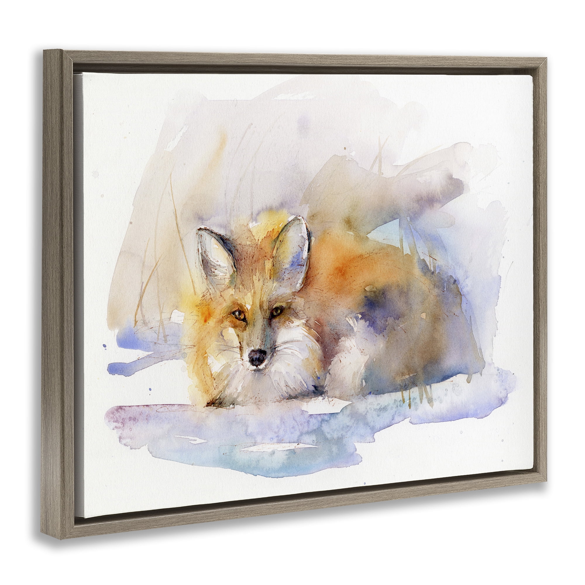 Stupell Industries Fox Sleeping in Snow Animals & Insects Painting Brown Floater Framed Canvas Art Print Wall Art, 31 x 25