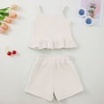 thumbnail image 4 of Toddler Baby Girl Outfits Solid Summer Clothes Solid Color Waffle Sleeveless Ruffle Tank Tops Shorts Set Cute Infant Clothes, 4 of 7