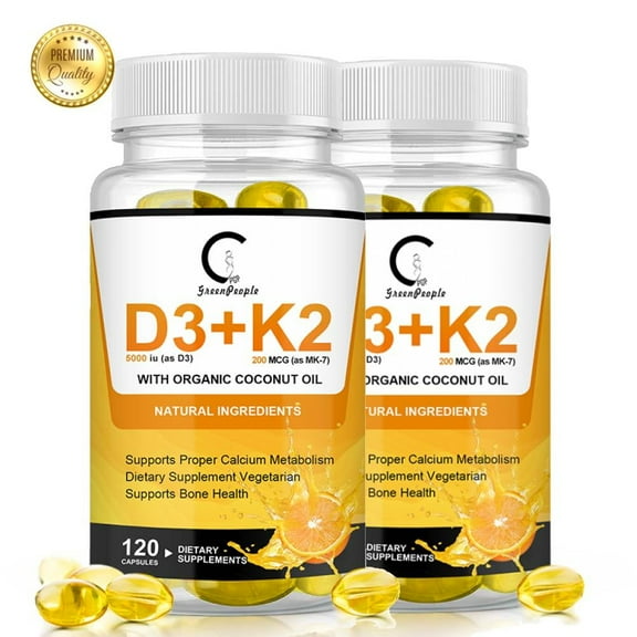 (2 Pack)GPGP Vitamin D3 5000 IU   K2 (200mcg MK7) Supplement for Bone and Heart Health, Immune Support, 240 Softgels
