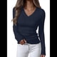 thumbnail image 2 of Suéter de Punto de Larga para Mujer, Jersey Ajustado con Cuello en V, Moda de Otoño, Atuendos Informales de Negocios para Otoño. Azul Marino XL, 2 of 10