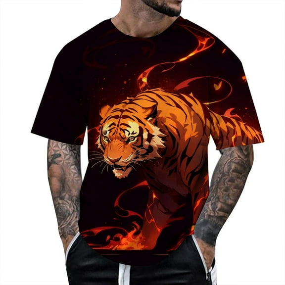 JLFKNG Mens Short Sleeve T-Shirt Round Neck Tees Short Sleeve Cool Animal Printed Breathable Loose Trend Bottoming Tee Shirt Lounge Clothing Fot Men