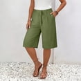 thumbnail image 7 of Women Lightweigh Shorts Drawstring Pull-on Wide Leg Straight Casual Short Pants Bermuda Shorts For Women Knee Length Wide Leg Summer Short Summer Beach Vacation Outfit Army Green L, 7 of 7