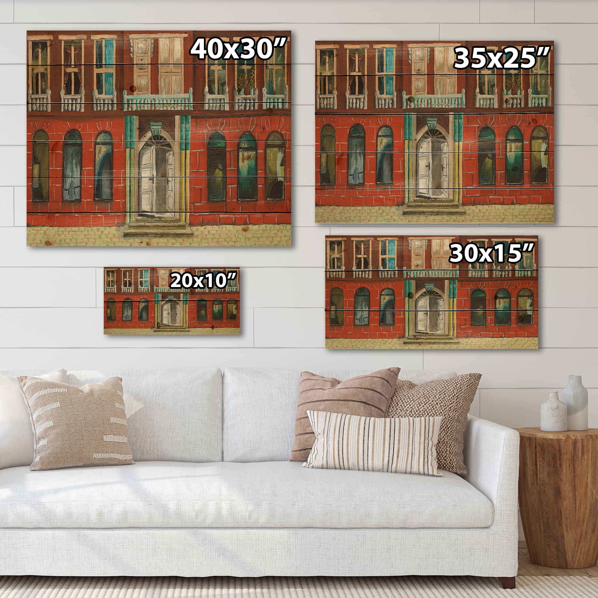 Designart 'Vintage Red Facade of Shop In Paris II' French Country Print on Natural Pine Wood