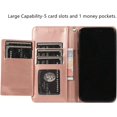 thumbnail image 2 of Wallet Case Compatible with iPhone 12/iPhone 12 Pro 6.1 inch 2020, 5 Card Slots Magnetic Closure Zipper Pocket Handbag PU Leather Flip Case with Wrist Strap TPU Kickstand Cover - Rose Gold, 2 of 16