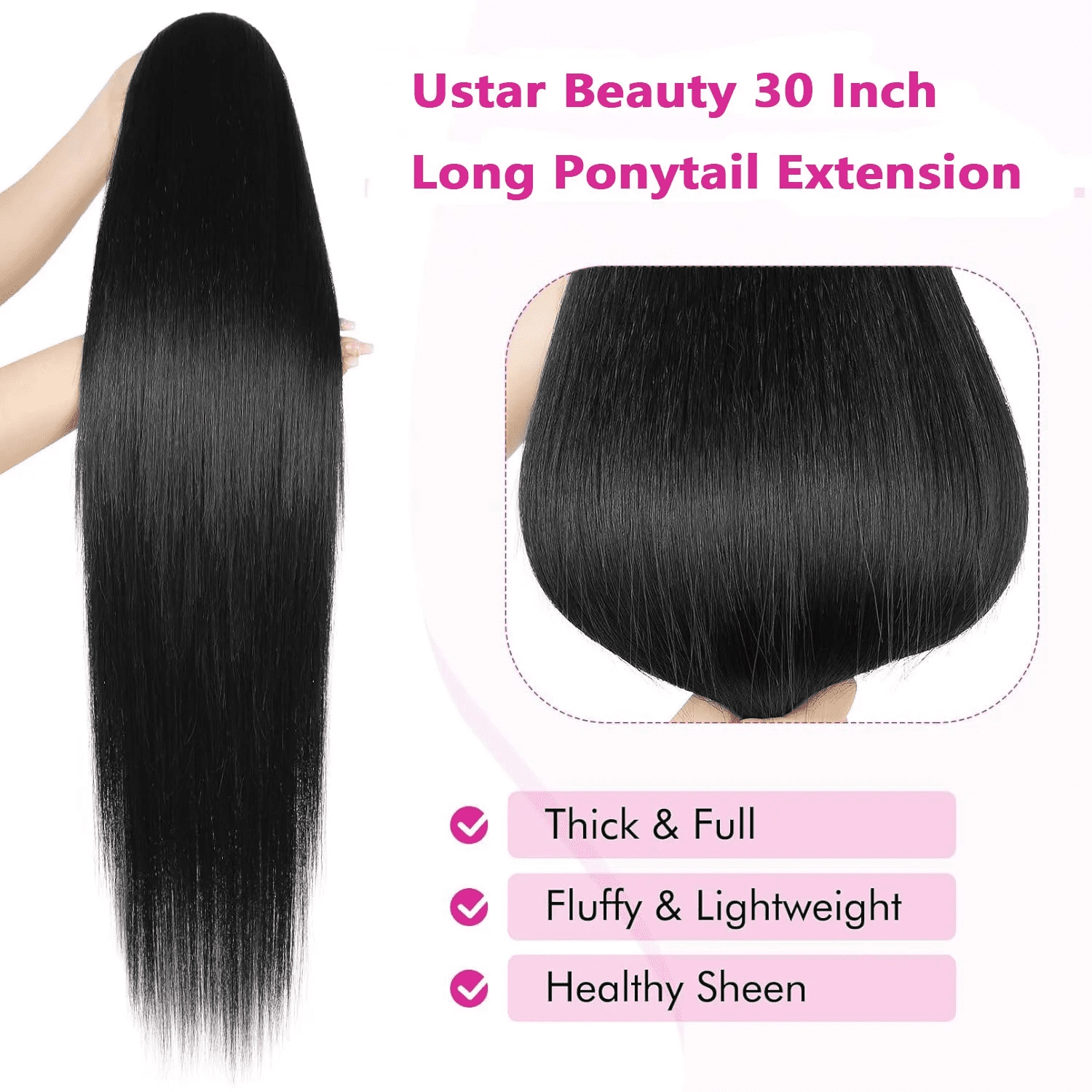 USTAR 30-Inch Straight Wrap-Around Ponytail Natural Black 1B for Black Women 1 Bundle, Human Hair-Like Softness, – Instant Voluminous Locks for Commutes, Parties & Work Deal