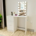 Ember Interiors Ava Modern Vanity Table, White Painted, Lights, for