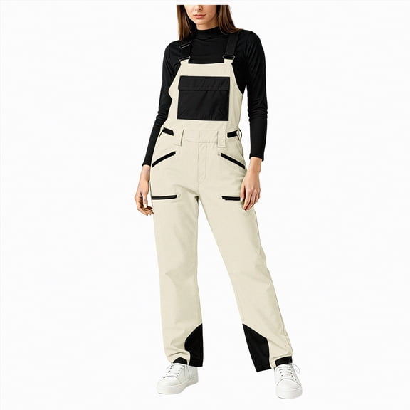 HCNTES Women's Winter Camping Bib Overalls Waterproof Insulated Pants with Adjustable Straps for Ladies Outdoor Adventures(D-Beige,S)