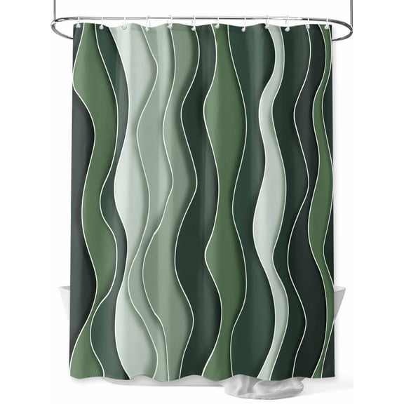 Ombre Sage Green Shower Curtain, Abstract Ocean Waves Bathroom Decor Curtains Set with Hooks, Waterproof Fabric Home Accessories， 72 X 78 Inch Long