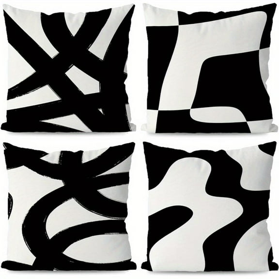 4pcs Black and White Throw Pillows Covers, Abstract Neutral Art White and Black Pillow Cover, Abstarct Art Black and White Living Room Decor Home Decor, black and White Pillow Covers