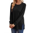 thumbnail image 6 of Besolor Women's Fall Tops Casual Round Neck Long Sleeve Shirs Solid Color Side Slit Dressy Blouses Clothes, 6 of 8