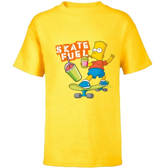 The Simpsons Bart Simpson Skate Fuel Skateboard Squishee - Short Sleeve T-Shirt for Kids - Customized-Yellow