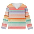 thumbnail image 4 of Ugoldhm Girls Fashion Shirts V Neck Striped Tunic Casual Tops Fall Long Sleeve Loose Tees, 4 of 8
