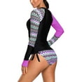 thumbnail image 3 of Womens Long Sleeve Rashguard Side Ties Color Block Print Tankini Swimsuit S-XXXL, 3 of 3