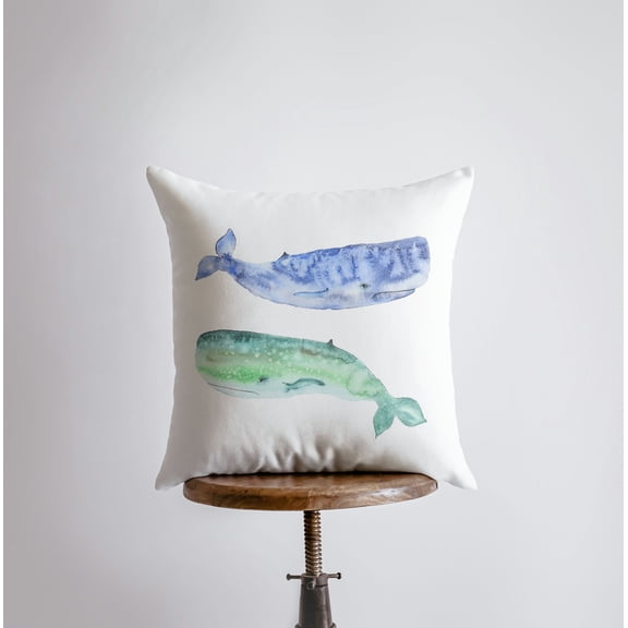 Blue & Green Whales | Pillow Cover | |Throw Pillow | Home Decor | Modern Decor | Pillow | Ocean | Gift for her | Accent Pillow Covers | Sea