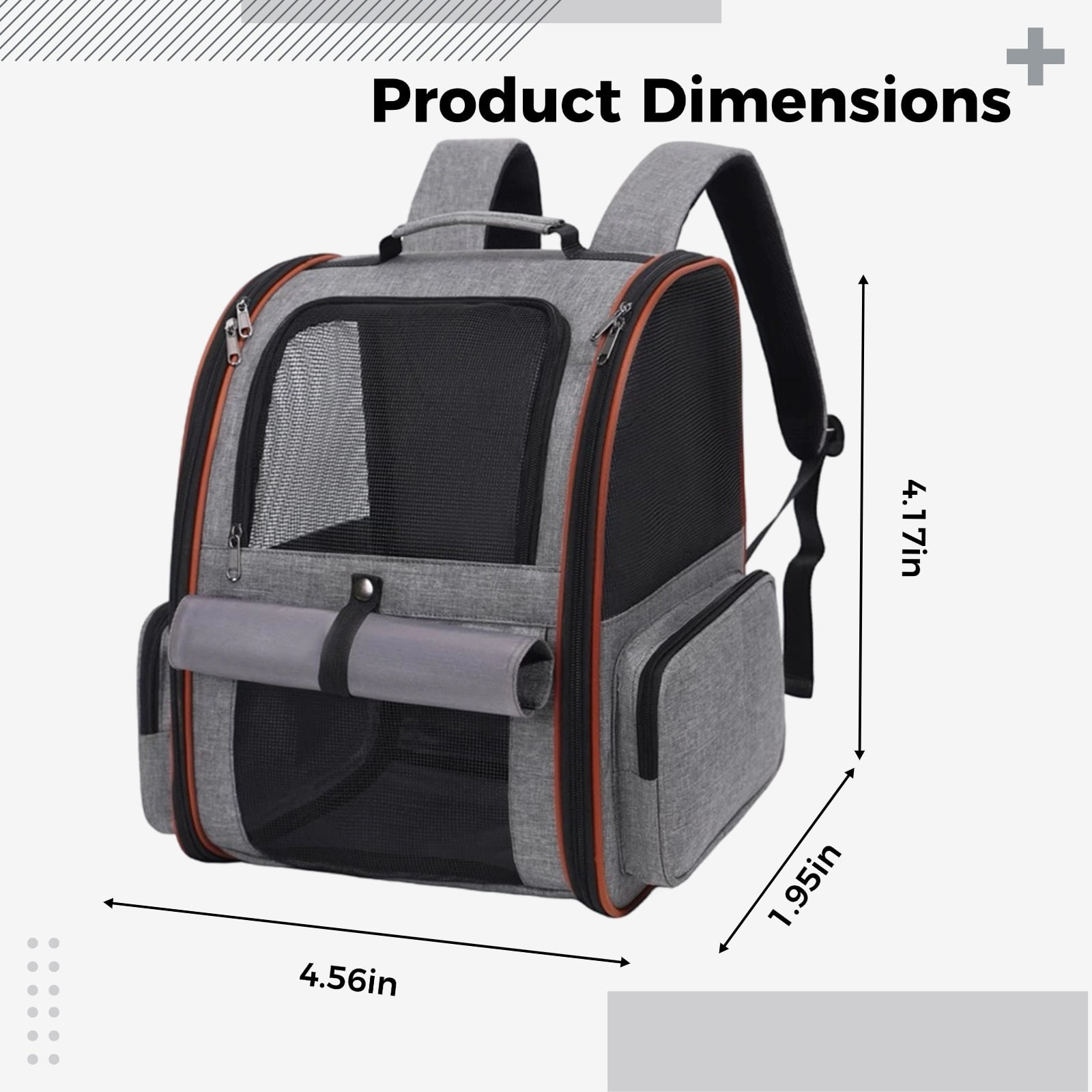 Gray Pet Carrier Backpack for Small Cats, Ventilated Mesh, Soft Sided, Oxford Cloth, 16.1 x 13 x 11 in / 41 x 33 x 28 cm, Portable Cat Backpack Carrier for Travel, Hiking & Outdoor Use