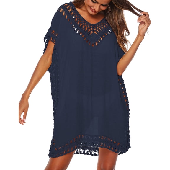 Cogild Women's Swimsuit Cover-up, Knitted Hollow Out Beachwear, Navy, One Size