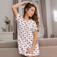 thumbnail image 3 of Honeii Heartbeat Symbol Print Women's Loose Short Sleeve Nightgown, Soft Cotton Sleepwear, Comfy Loose Fit Pajama Dress for Sleep and Lounge, 3 of 6