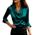 thumbnail image 7 of JGGSPWM Womens Satin Tops Trendy Fall Cowl Neck Shirts 3/4 Length Sleeve Elegant Clothes Office Business Dressy Casual Outfits Green S, 7 of 7