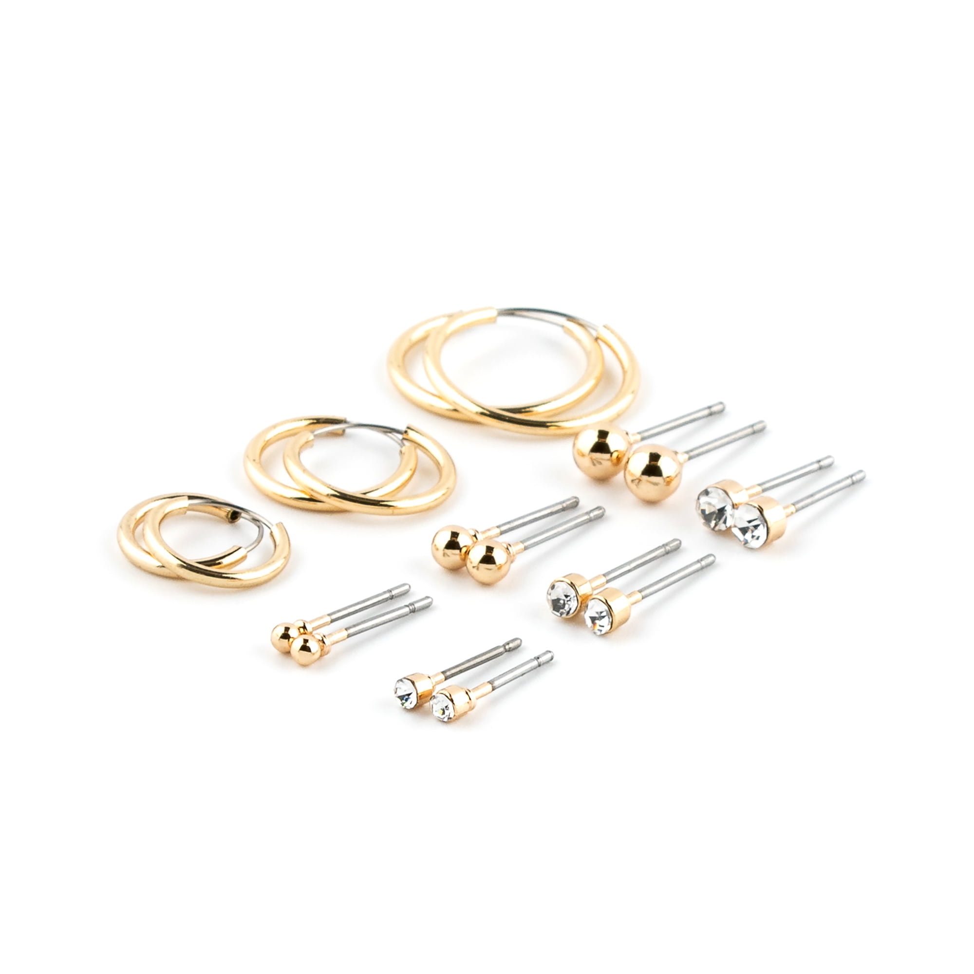 Claire's Adult Gold Graduated Mixed Earrings Set, Post Back, Endless Loop Closure, 9 Pack, 03999