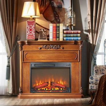23 inch electric fireplace insert heater with log set & realistic flame, overheating protection without control