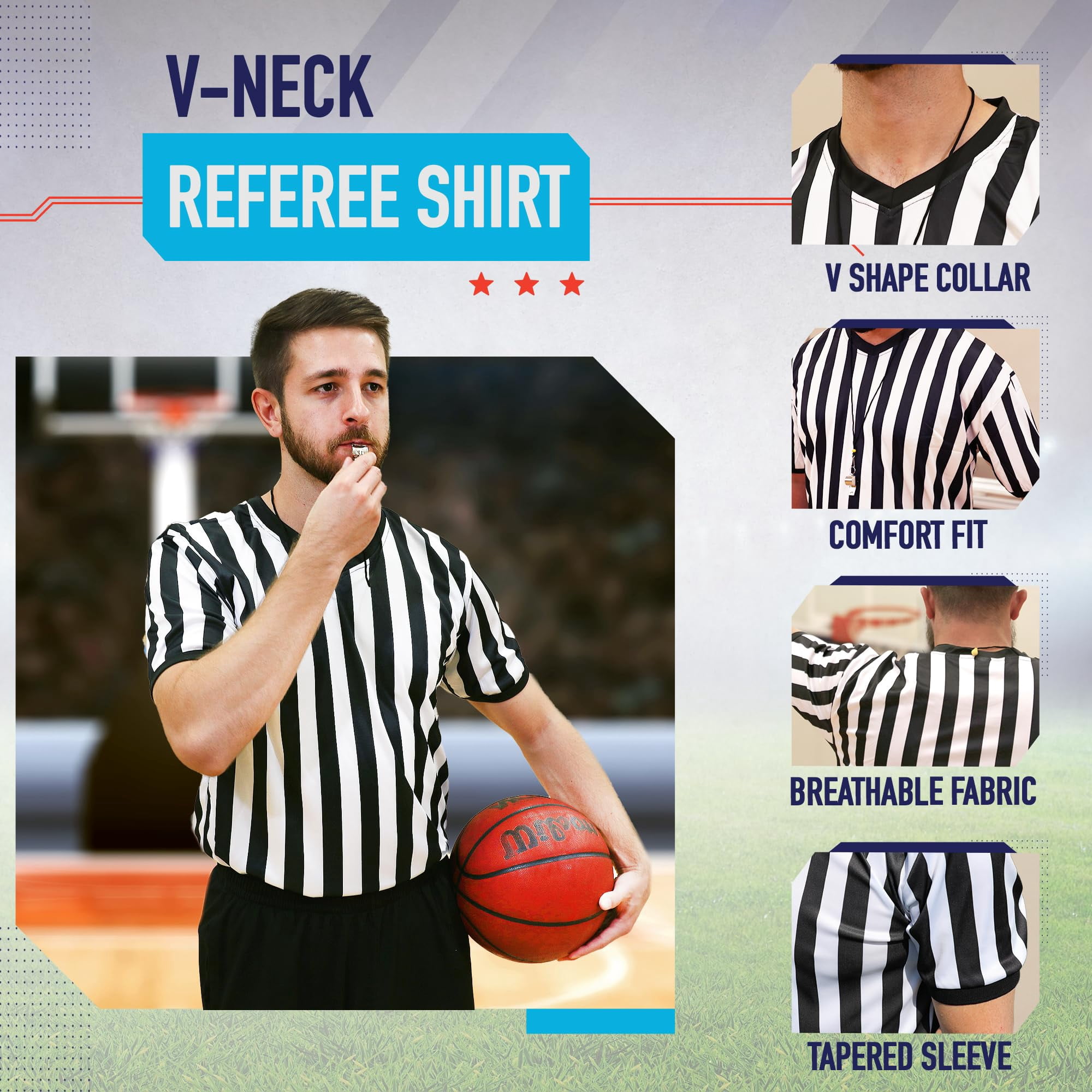 Lanola Men's V-Neck Referee Shirt | Men’s Official Short Sleeve Pro-Style V-Neck Officiating Apparel