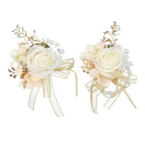 Wrist Corsage and Boutonnieres Set, Artificial Flowers for Wedding, Cream