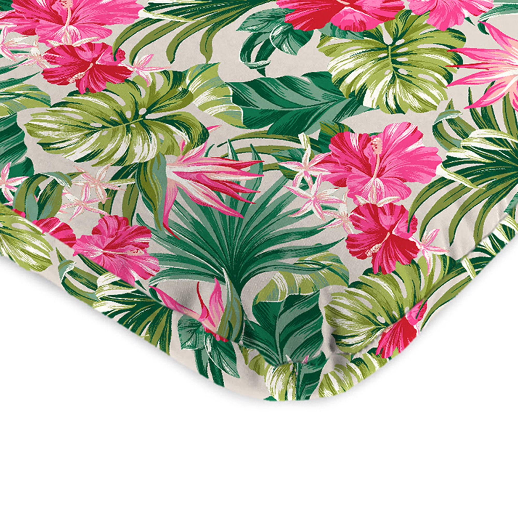 Jordan Manufacturing 45" x 22" Hibiscus Cider Beige Tropical Rectangular Outdoor Chair Cushion with Ties and Hanger Loop