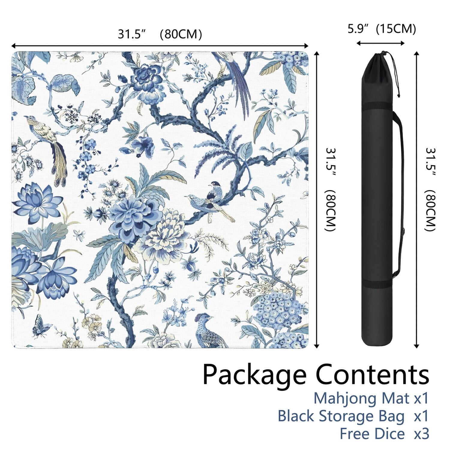 Floral Tabletop Gaming Mat 31.5 Inch Square Specifically Suited for Mahjong Game Play Also Versatile for Cards and Board Games