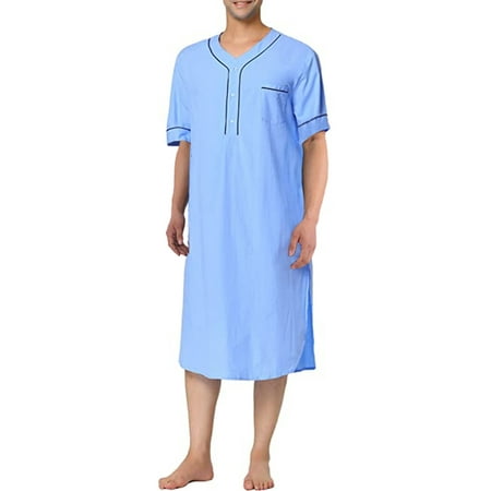 

Sunisery Men Kaftan Dubai Robe Solid Color Loose Saudi Arab Long Sleeves Nightshirt with Pockets Sleepwear Nightgown
