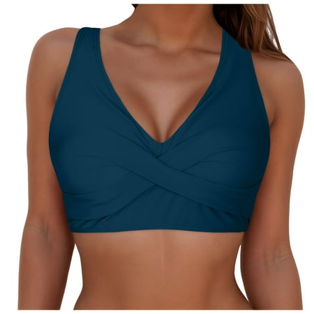 adviicd Womens Swim Top Swimsuit Tops for Women - Push Up Swim Top Only Bra Padded Swimsuit Tops 2025 Bathing Suit Tops (Navy L)