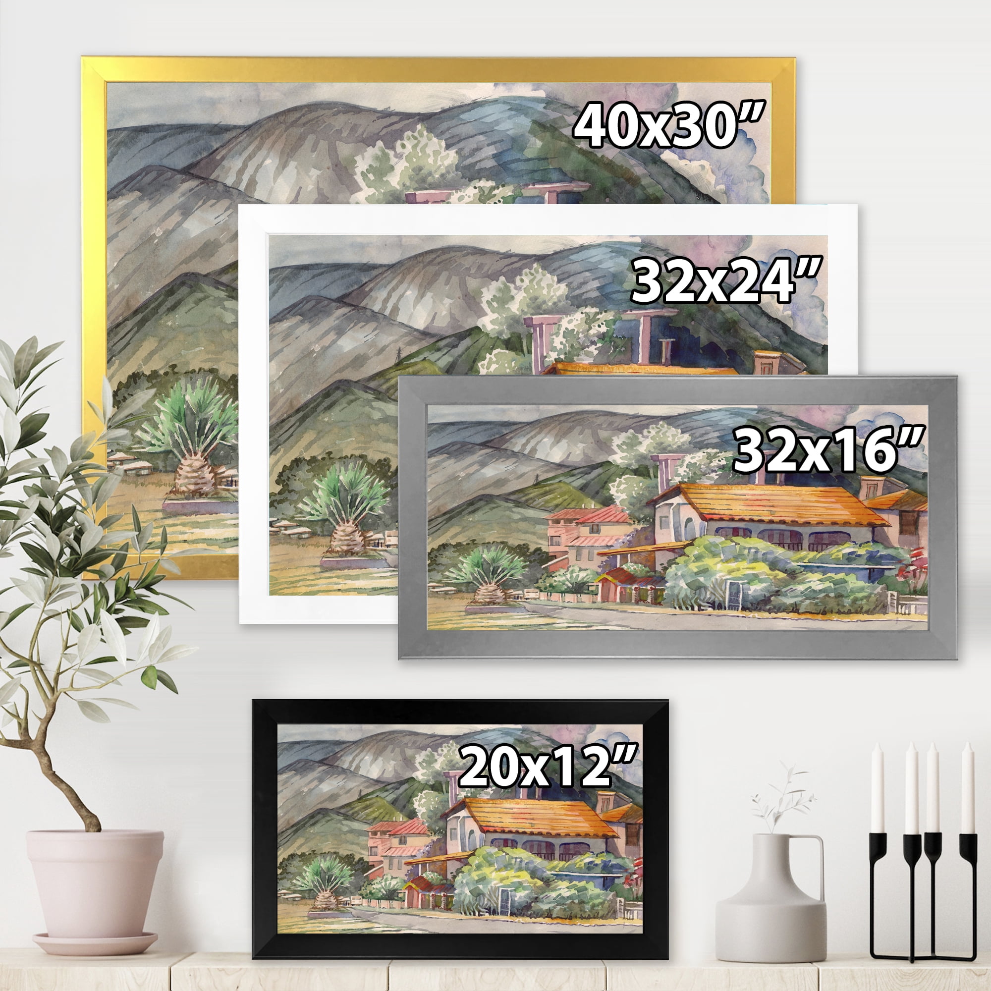 Designart 'Greek Mountains Landscape Off The Coast Of The Aegean Sea ' Traditional Framed Art Print