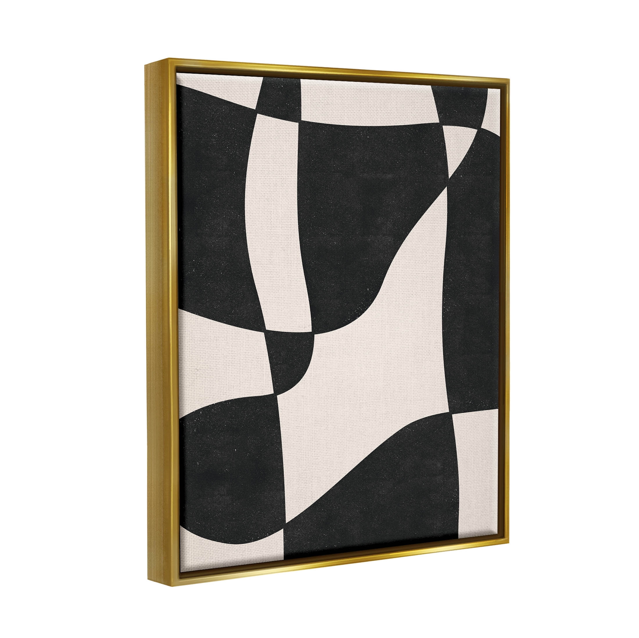 Stupell Industries Retro Wavy Checkered Pattern Shapes Graphic Art Metallic Gold Floating Framed Canvas Print Wall Art, Design by JJ Design House LLC