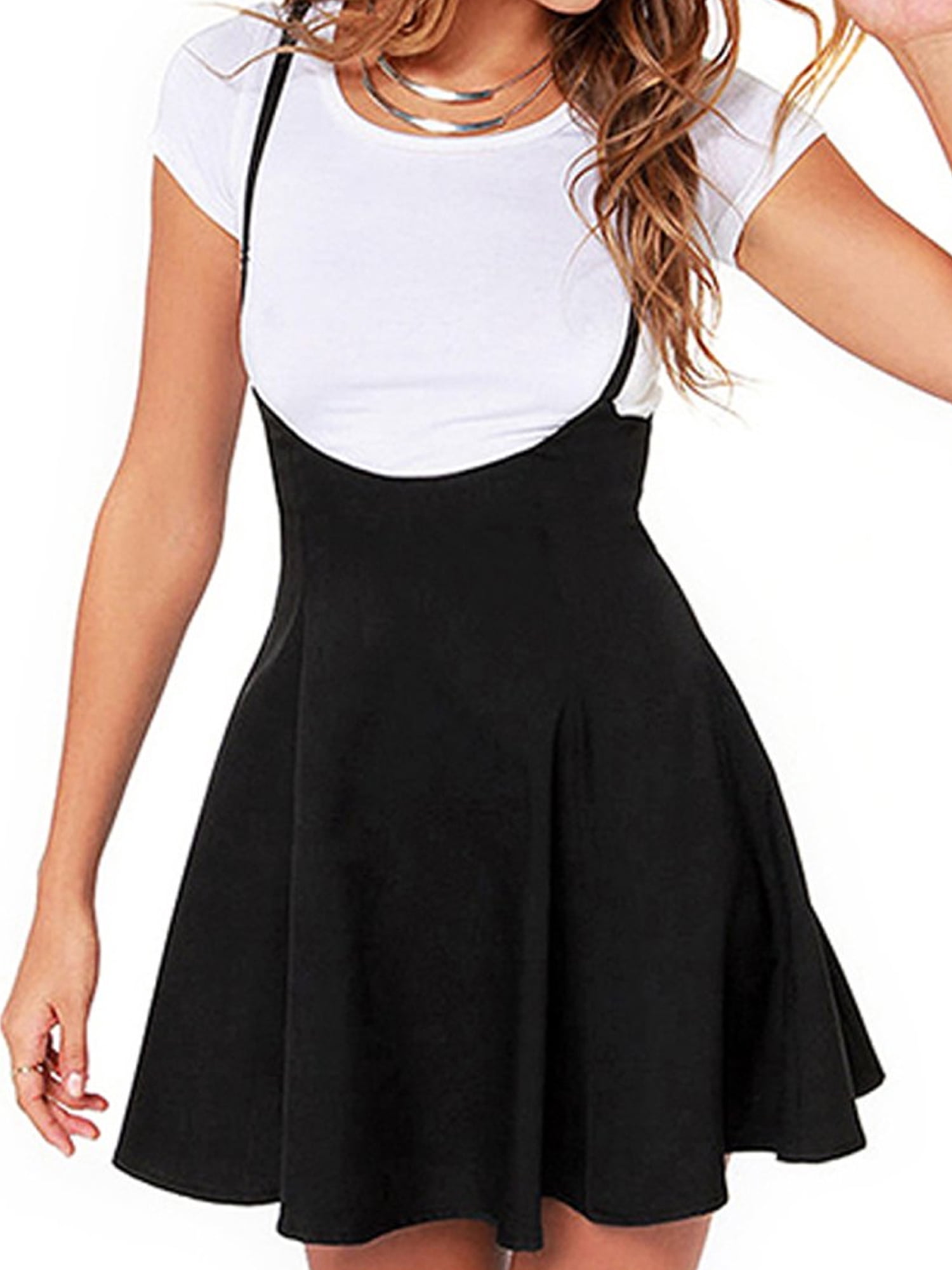 Hirigin Hirigin Women's Suspender Skirts Elastic Waist Pleated Short