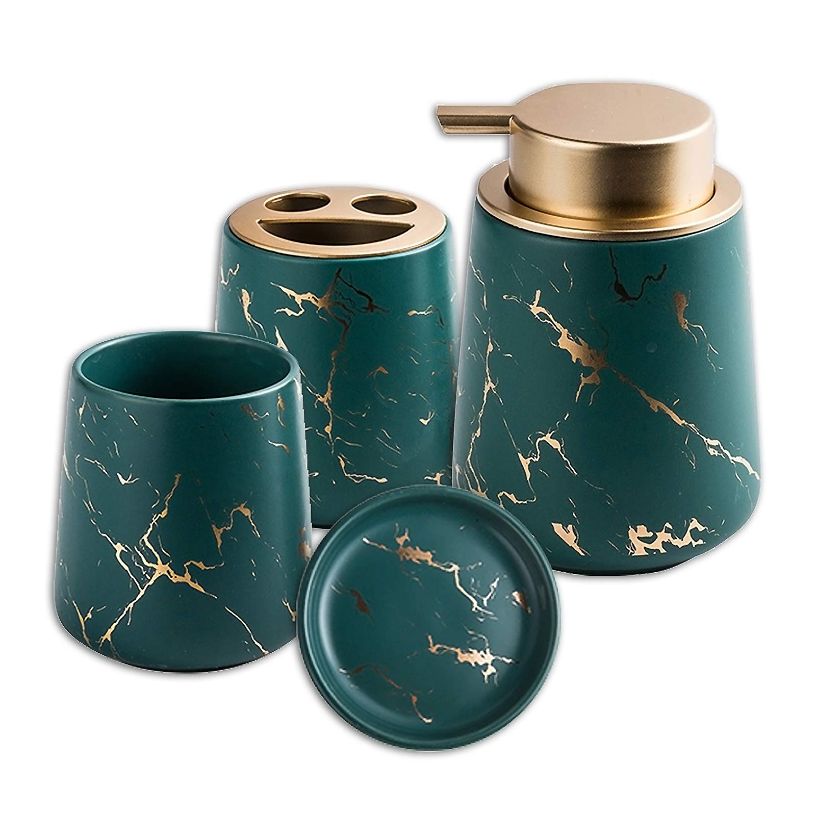 4 Piece Ceramic Bathroom Accessory Set 4 Piece Luxury Marble Effect