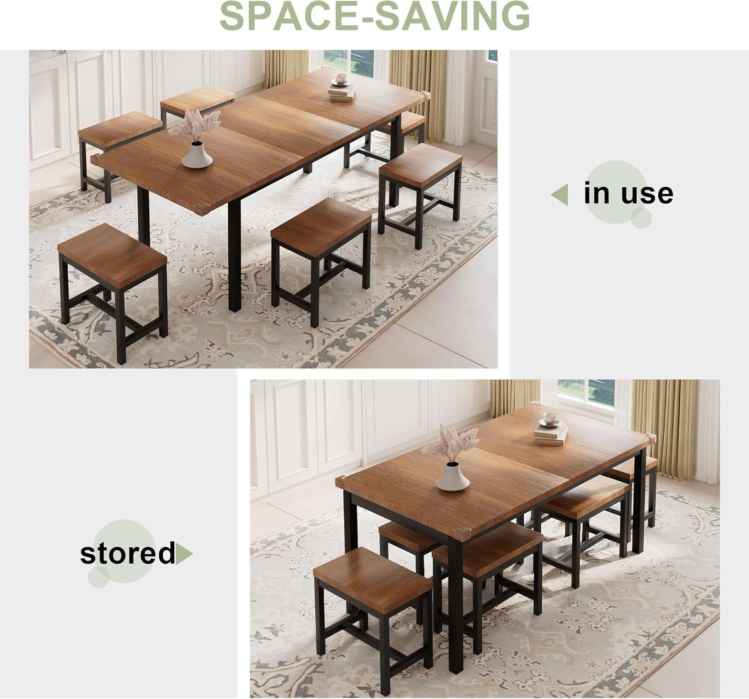 iPormis Dining Table Set, 7Piece Extendable Table from 63" Large Extendable Kitchen Table Set for 48(图4) iPormis Dining Table Set, 7Piece Extendable Table from 63" Large Extendable Kitchen Table Set for 48(图4)