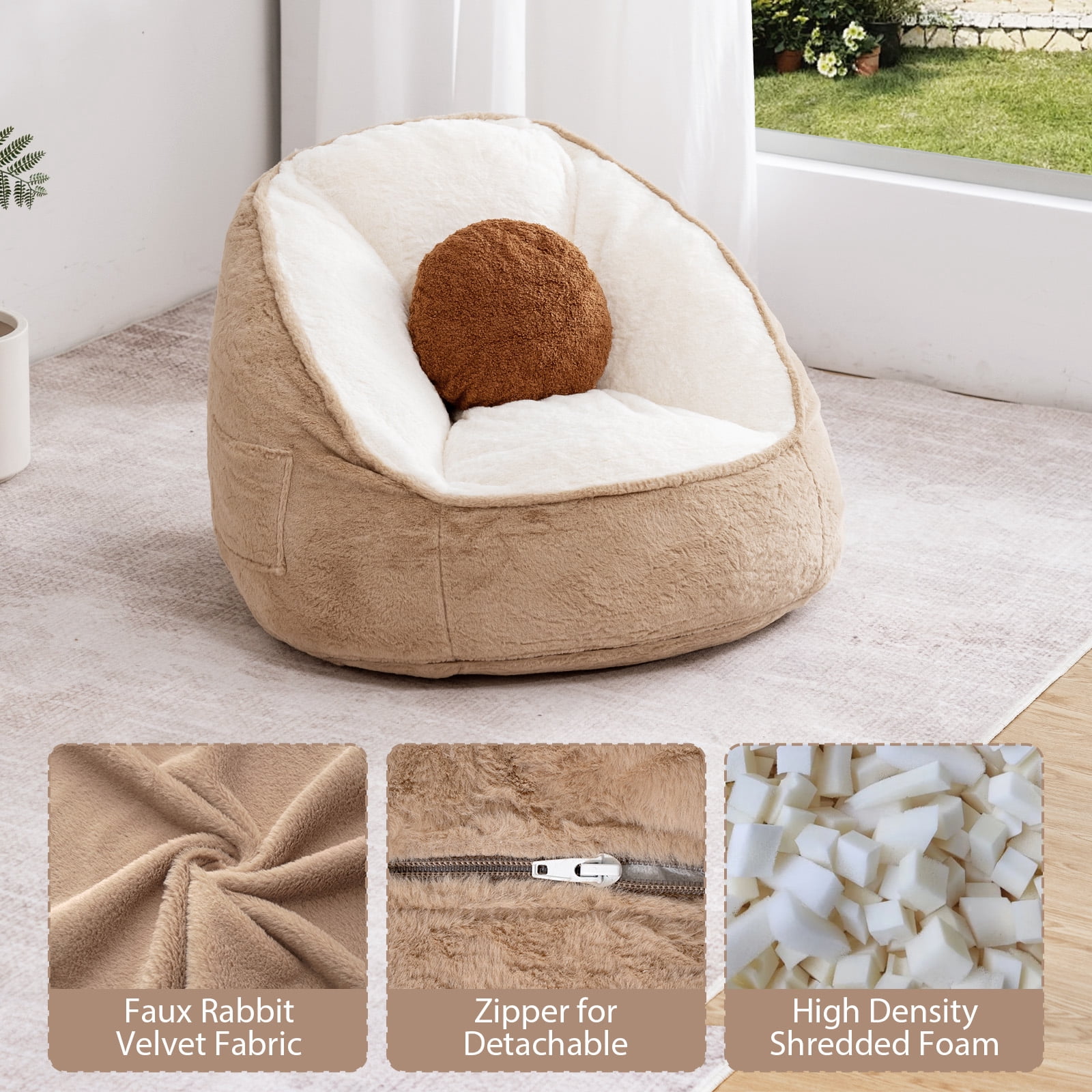 Lusimo Bean Bag Chair for Adults Teens, Lazy Memory Foam Bean Bag Sofa with Pillow, Bean Bag Chair Couch with Plush Washable Cover, Filled Foam Seat Ideal for Game, Read, Lounge